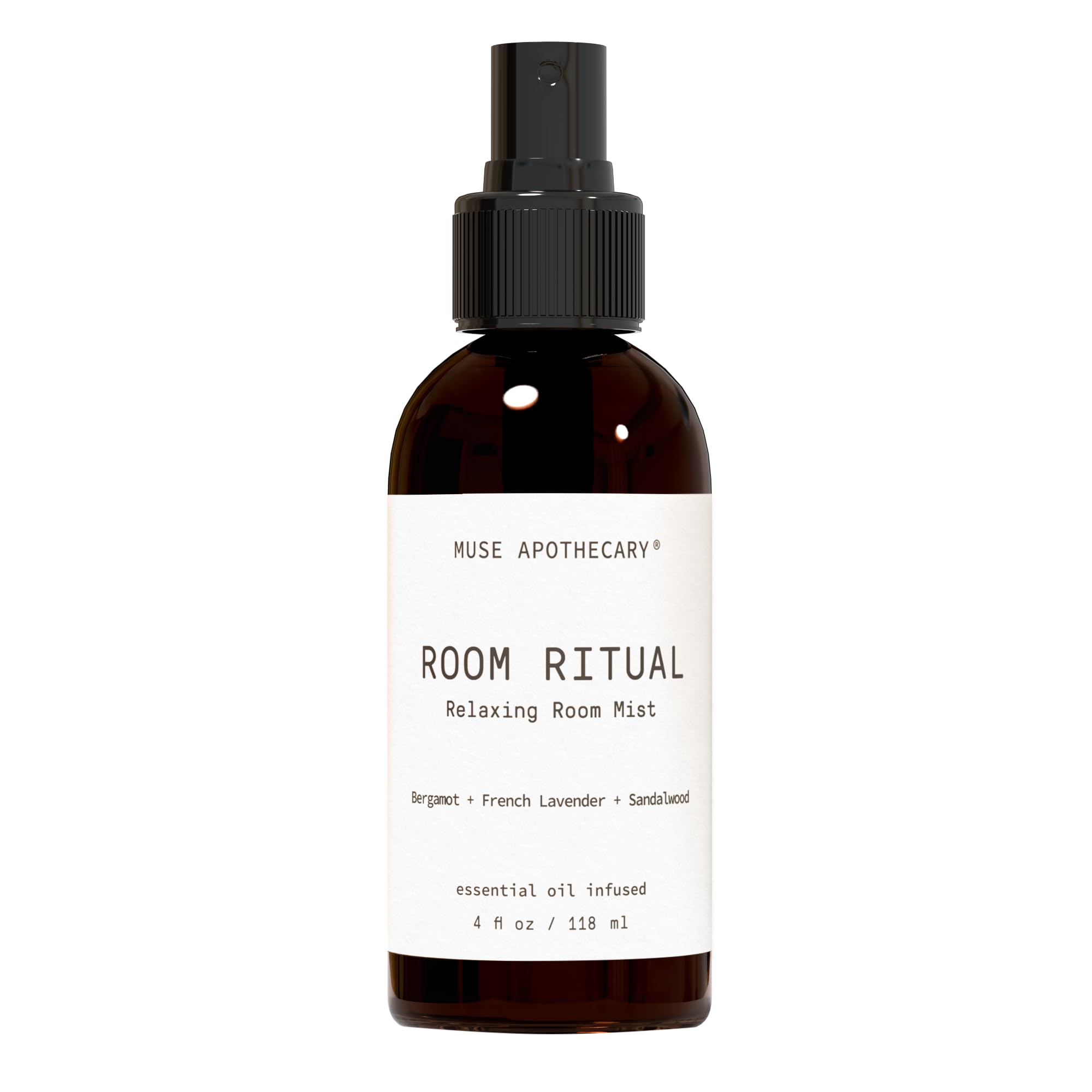 Muse Apothecary Room Ritual - Aromatic and Relaxing Room Mist, Infused with Natural Essential Oils - 4oz, Bergamot + French Lavender + Sandalwood
