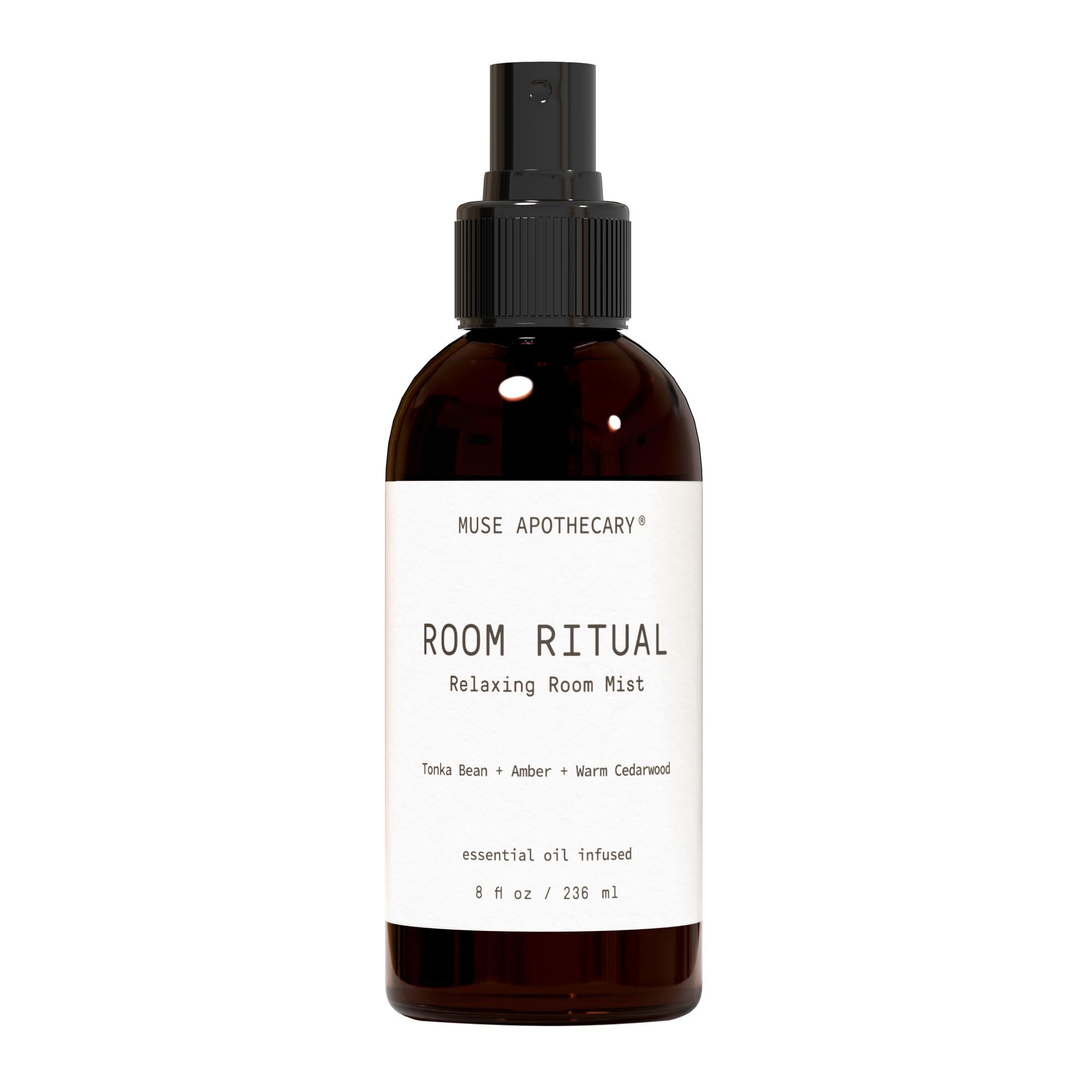 Muse Apothecary Room Ritual - Aromatic and Relaxing Room Mist, Infused with Natural Essential Oils - 8oz, Tonka Bean + Amber + Warm Cedarwood