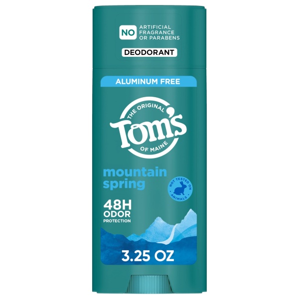 Tom’s of Maine Mountain Spring Natural Deodorant for Men and Women, Aluminum Free, No Artificial Fragrances, Dyes, or Preservatives, Baking Soda Free, 48-Hour Odor Protection, 3.25 oz