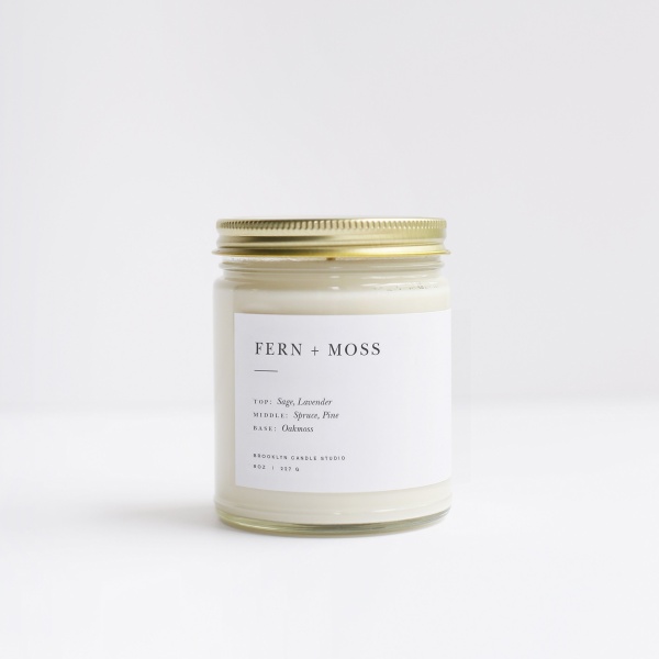 Brooklyn Candle Studio Fern & Moss Jar Candle - Luxury Scented Candle, Vegan Soy Wax, Hand Poured in The USA, 50 Hour Slow Burn Time - 7.5oz