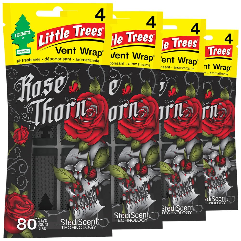 LITTLE TREES Car Air Freshener | Vent Wrap Provides Long Lasting Scent, Invisibly Fresh | 16 Air Fresheners | Rose Thorn