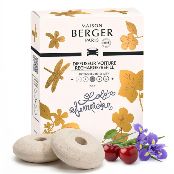 Maison Berger Luxury Car Diffuser Refill Set – Ceramic Inserts for Vent Clip Diffusers, 4-Week Passive Diffusion, Premium In-Car Fragrance Refill, Made in France (Lolita Lempicka)