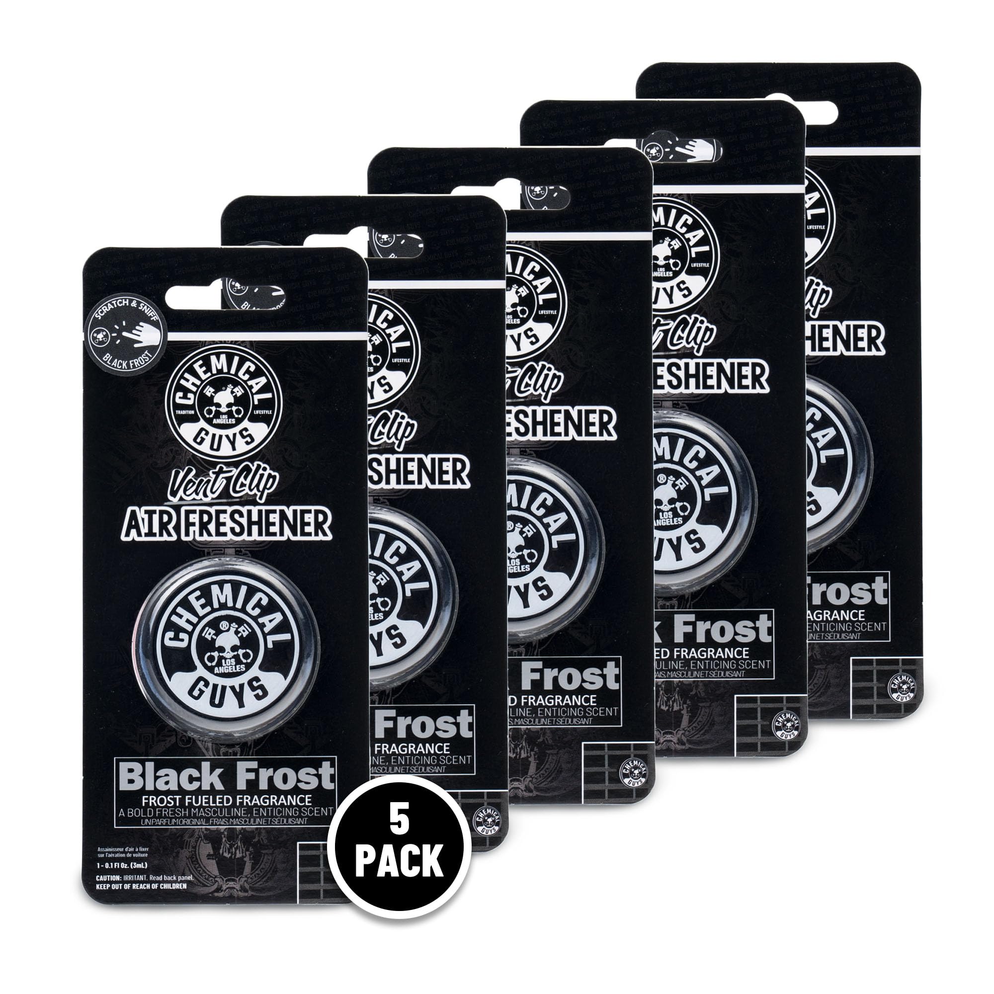 Chemical Guys Black Frost Vent Clip Air Freshener, (Great for Cars, Trucks, SUVs, RVs, Home, Office, Dorm Room & More) 5-Pack - AIR40105