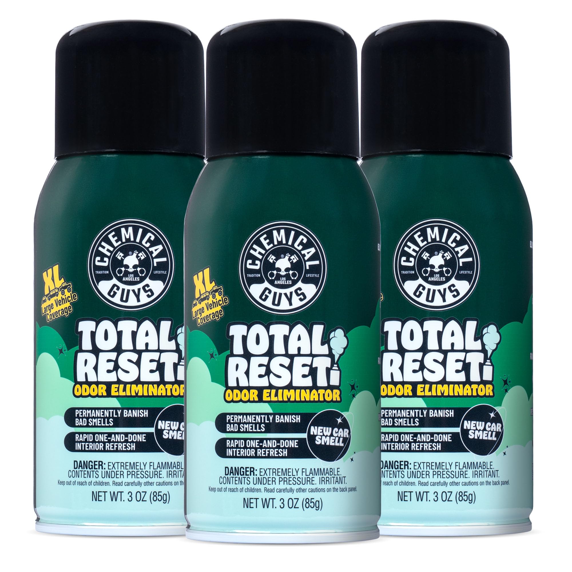 Chemical Guys Odor Eliminating Fogger 3 Pack – New Car Smell, 3 Oz Each – Set-and-Forget System to Remove Smoke, Pet, Gym, and Food Odors in Cars, Trucks, SUVs