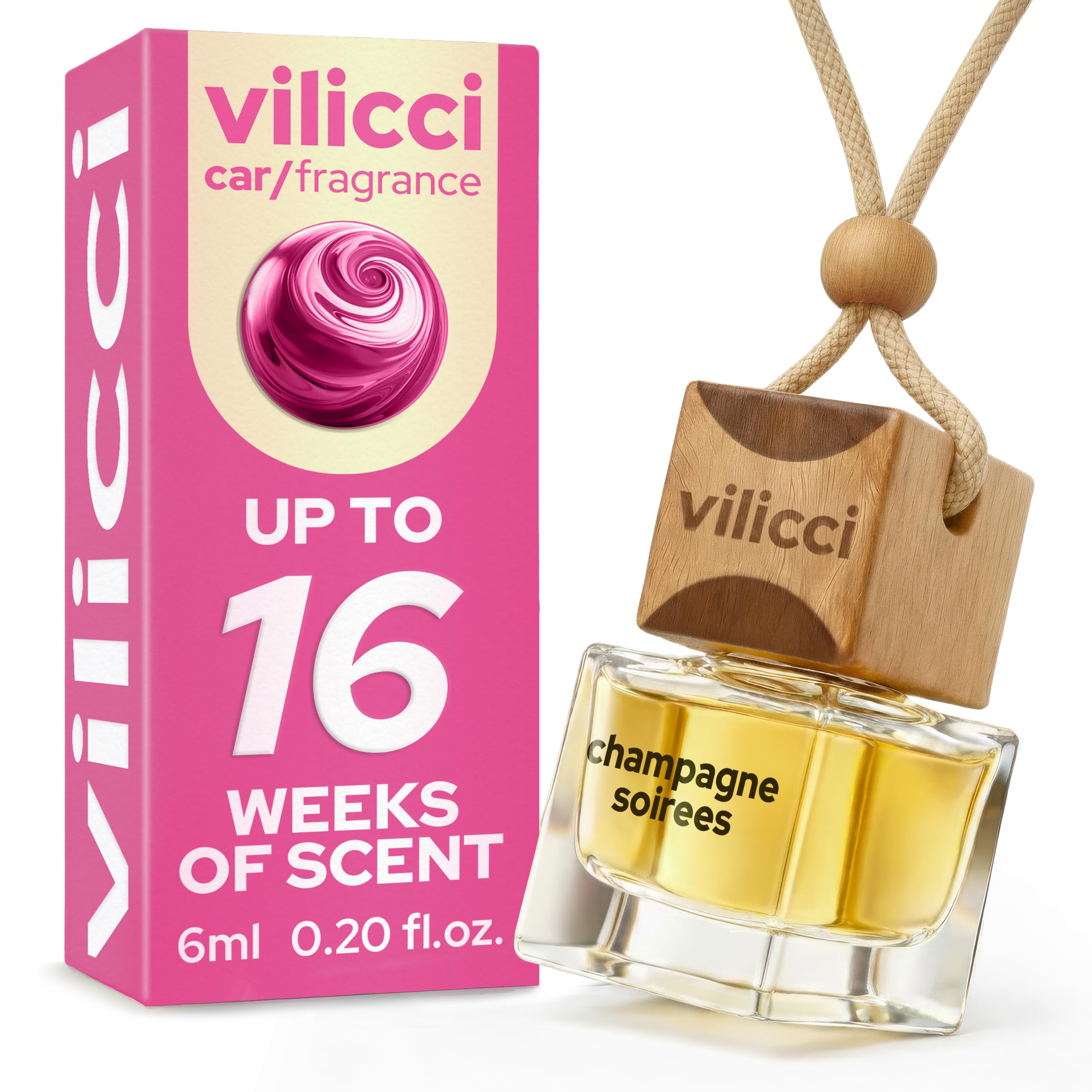 Vilicci Car Air Freshener | Luxurious Auto Perfume | Premium Hanging Air Freshener | Long Lasting Fragrance for Auto and Home | 1 Bottle of Car Scent (0.2 Fl Oz (Pack of 1), Champagne & Soirees)